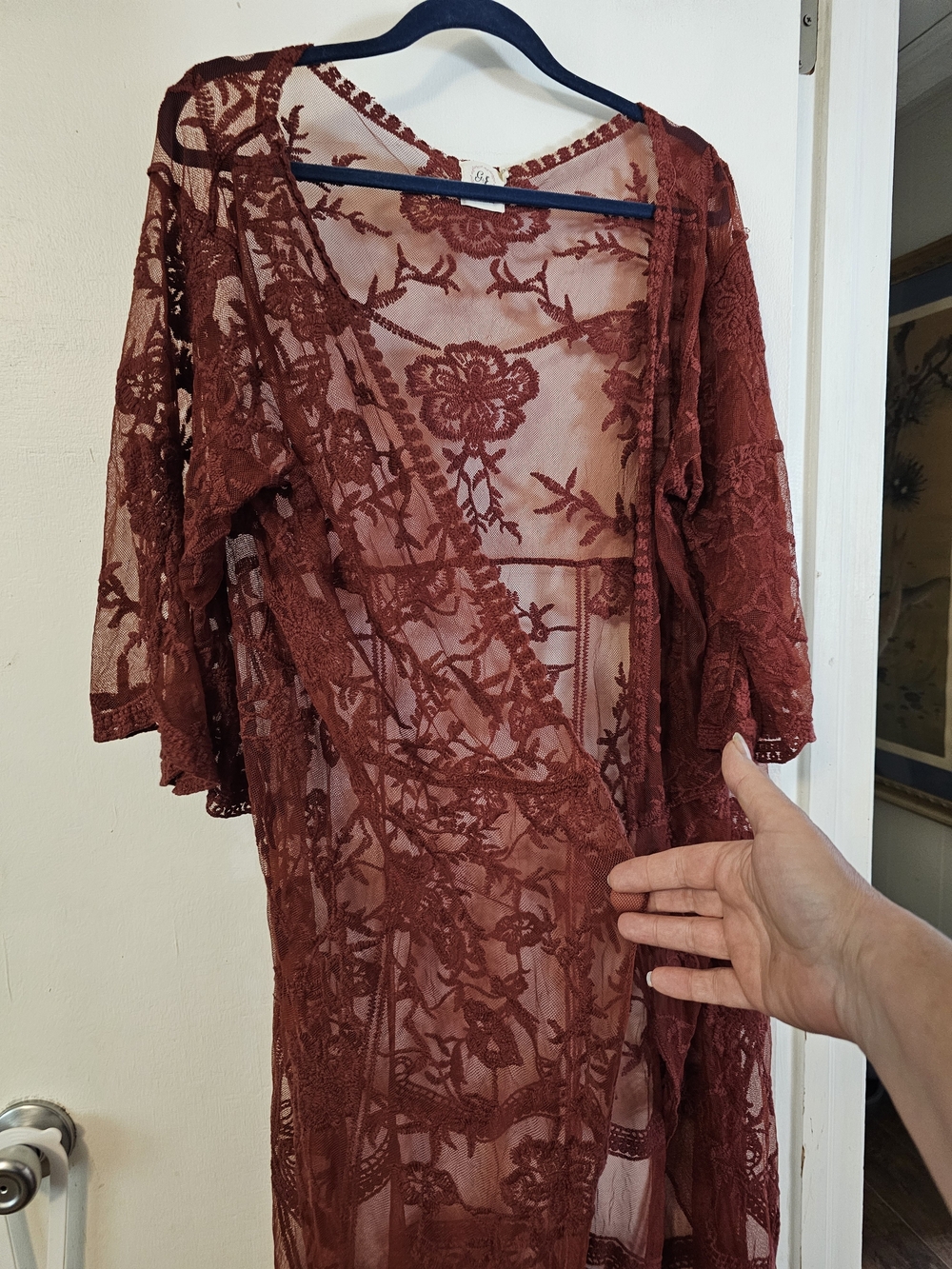 Boho Long Lace Kimono- Burgundy - Picture 2 of 9